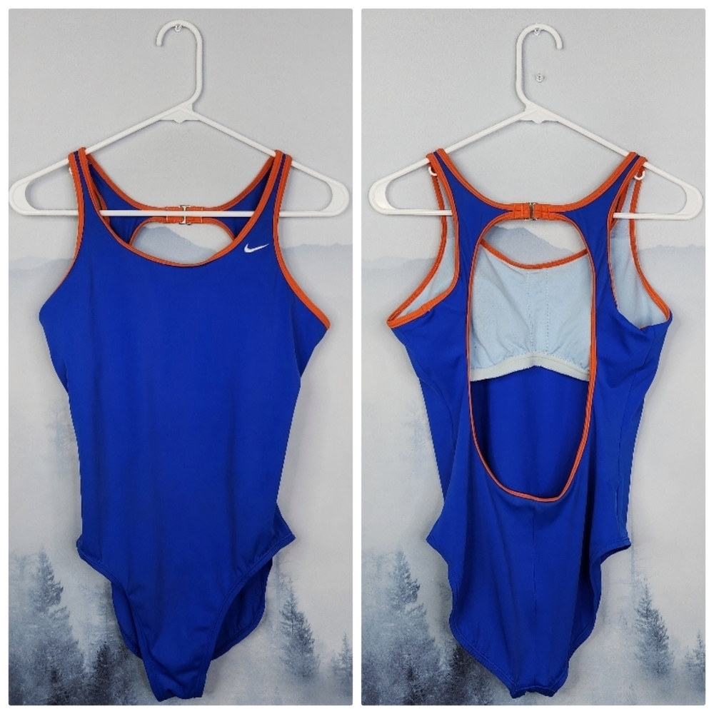 Nike One Piece Low Back Swim Bathing Suit Blue Women's Size 10